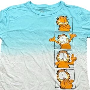 Youth Garfield‎ Graphic Tee XL Blue Ombre Cartoon Shirt Kids Cotton Y2K Casual